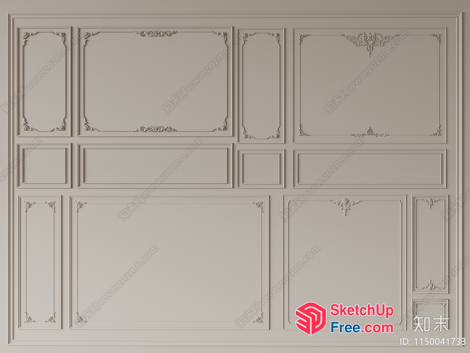 Ornate Wall Paneling With Classic Moulding 3D SketchUp File