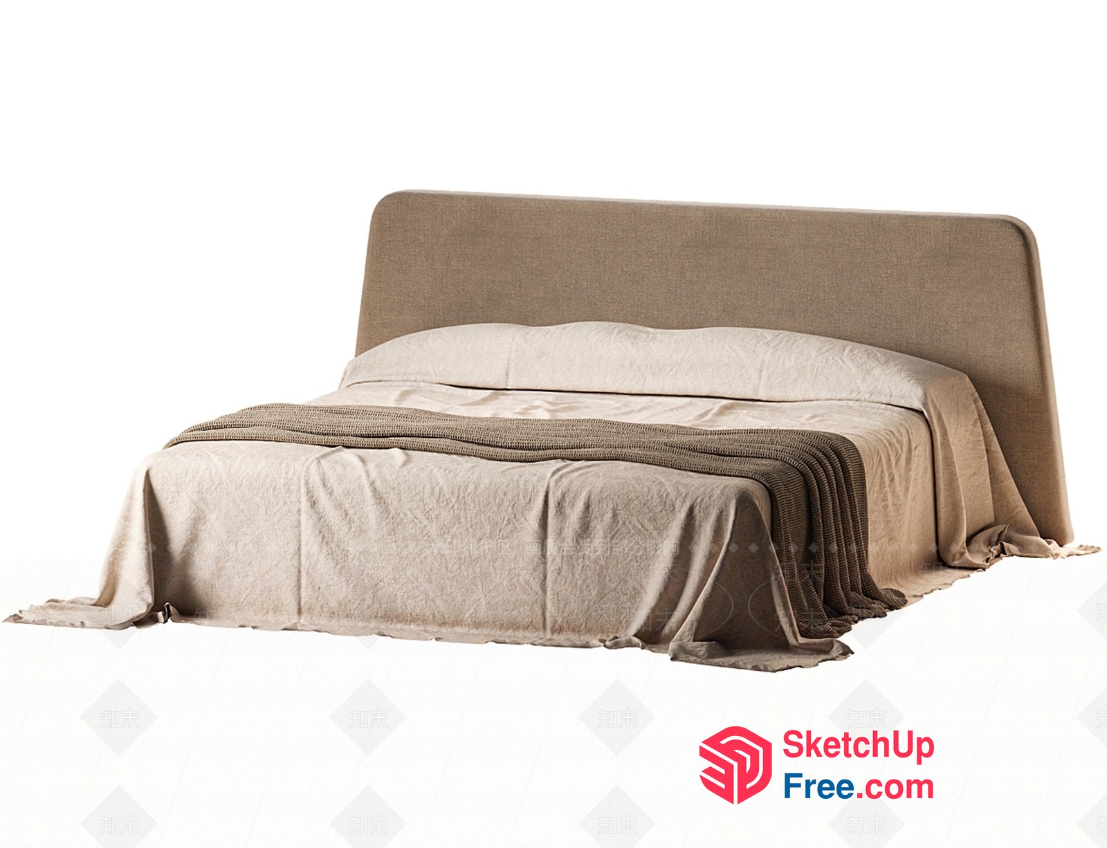 Beige Bed With Headboard And Bedding 3D SketchUp File