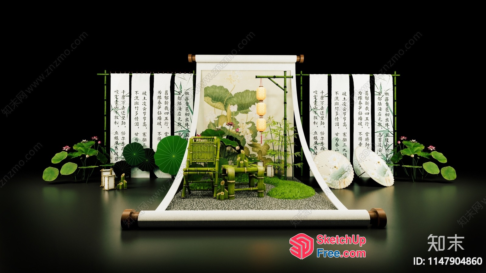 Traditional Japanese-Inspired Interior Scene 3D SketchUp File