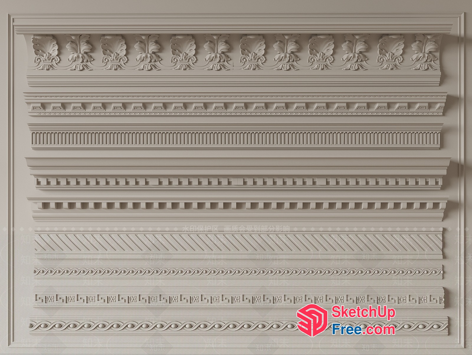 Intricate Ornate Architectural Moulding Collection 3D SketchUp File