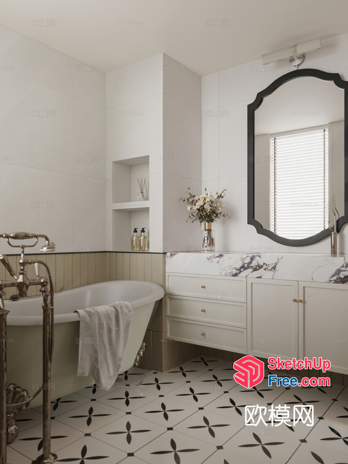 Elegant White Bathroom With Marble Accents And Ornate Fixtures 3D SketchUp File