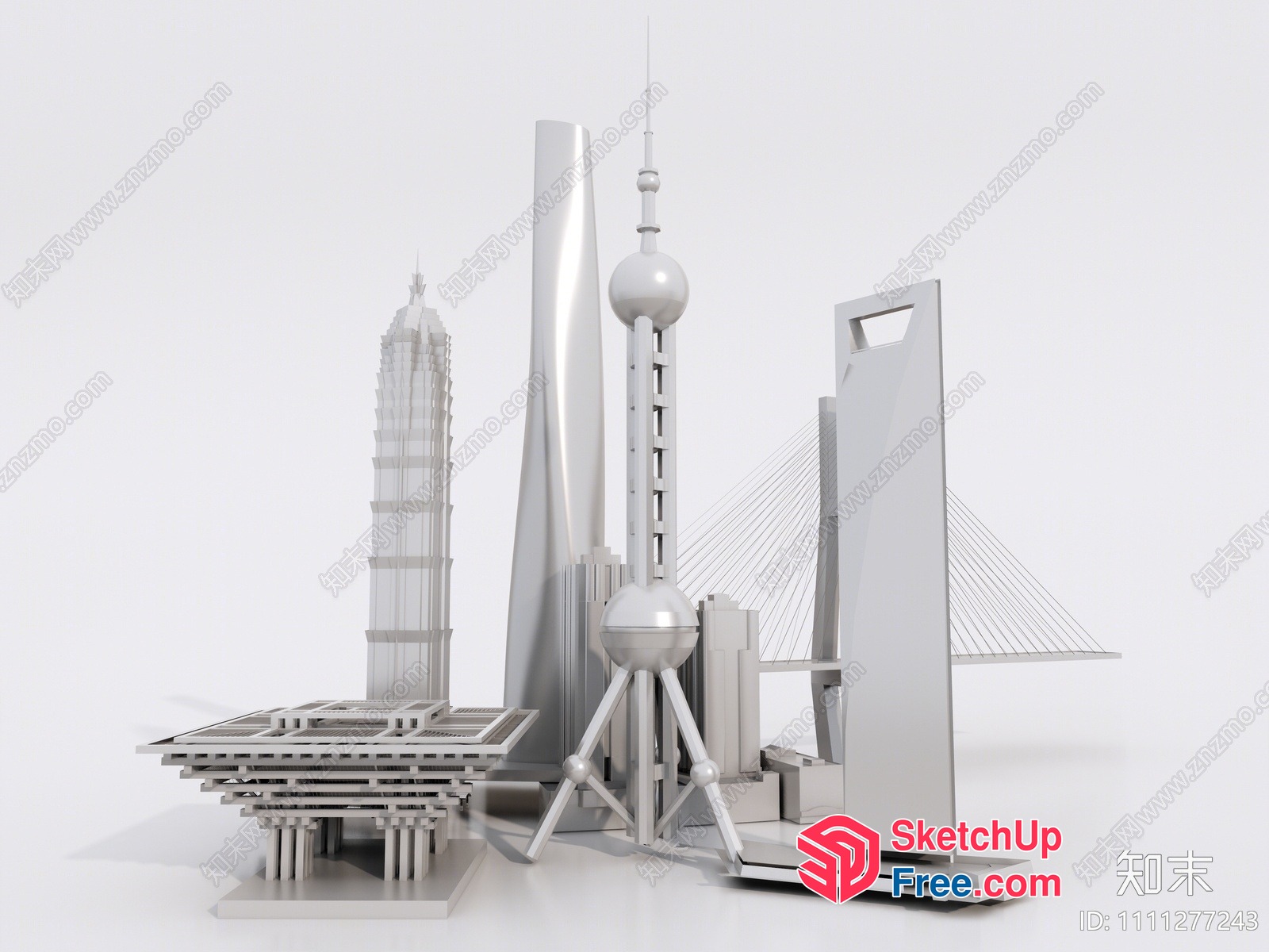 Shanghai Skyline With Modern Architectural Buildings 3D SketchUp File