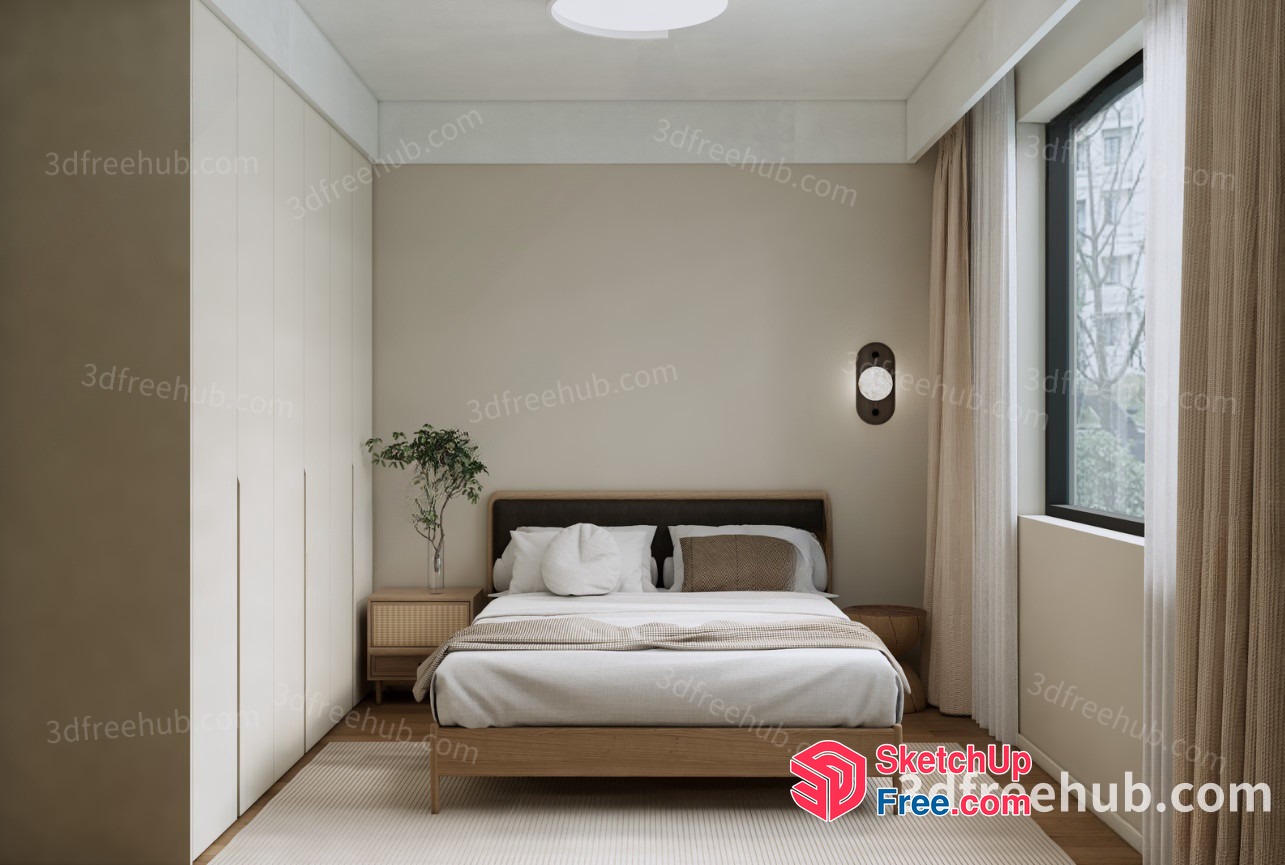 Modern Bedroom Interior With Minimalist Decor 3D SketchUp File