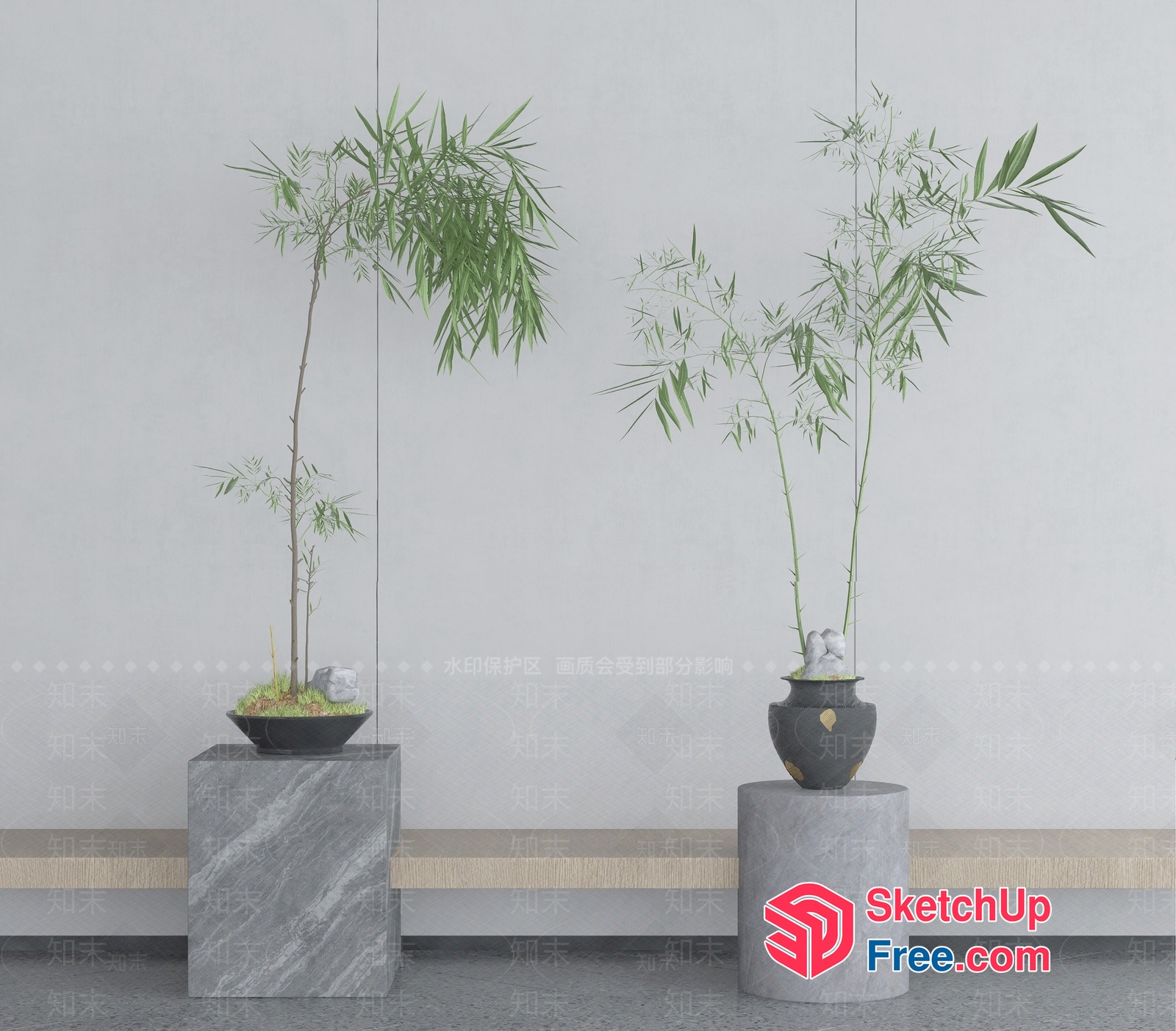 Elegant Modern Japanese-Style Bamboo Plants 3D SketchUp File