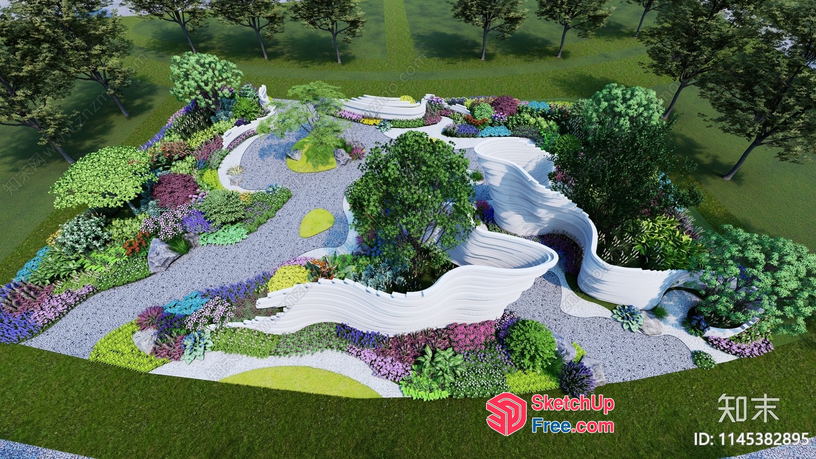 Serpentine Pathway Through Lush Greenery 3D SketchUp File