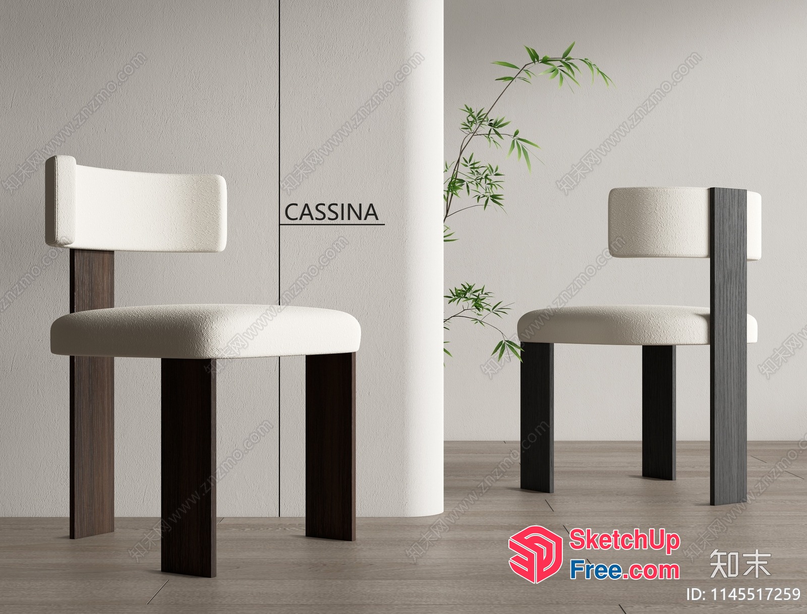 Elegant Minimalist White And Brown Chairs 3D SketchUp File