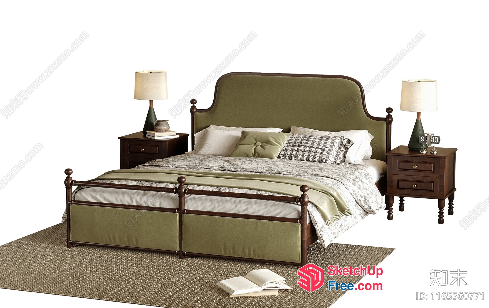 Classic Style Bed With Pillows And Bedside Tables 3D SketchUp File