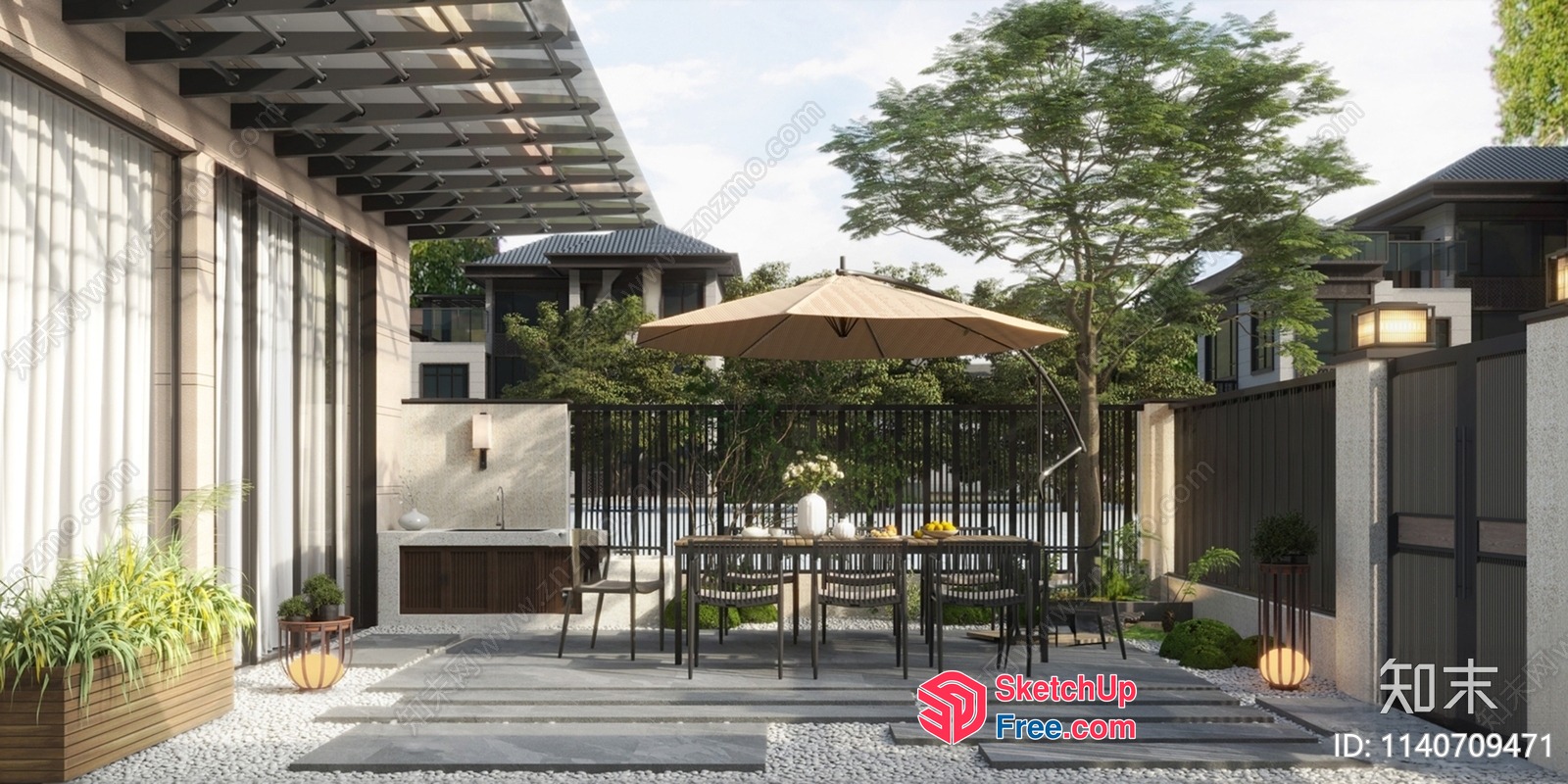 Elegant Outdoor Dining Space With Modern Decor 3D SketchUp File