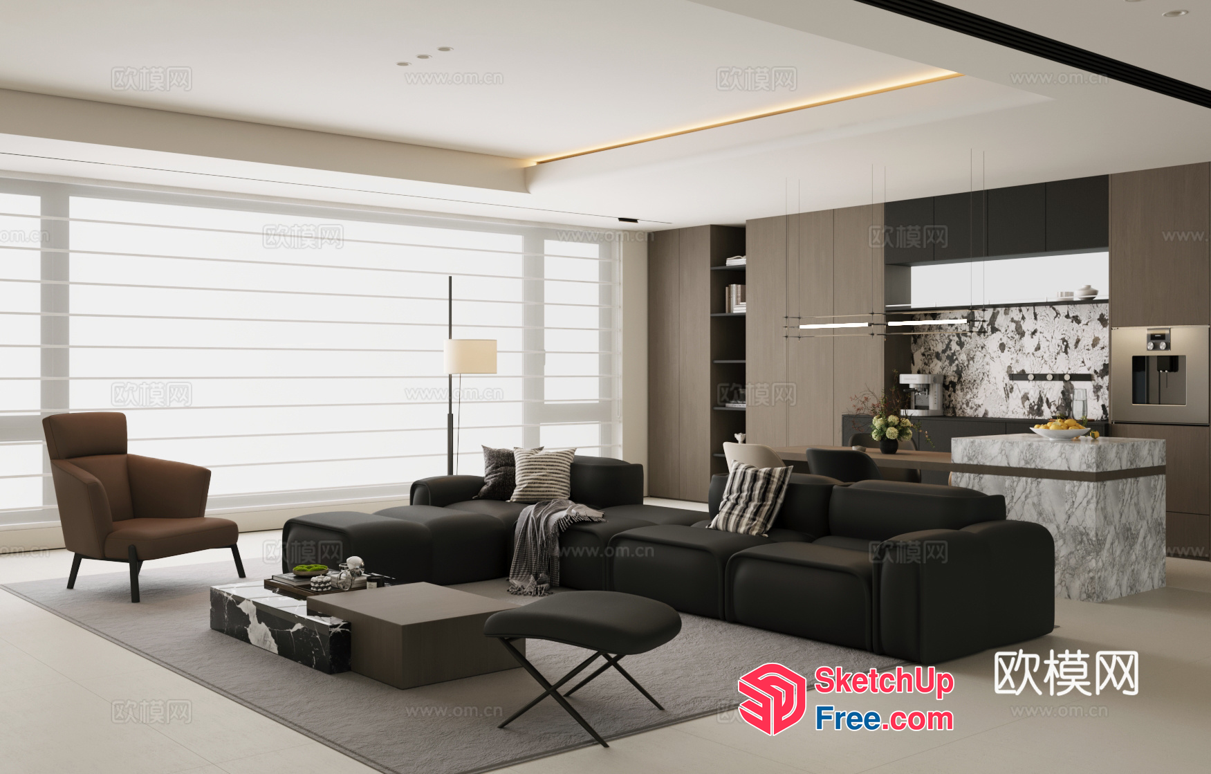 Modern Minimalist Living Room With Sleek Furniture And Natural Light 3D SketchUp File