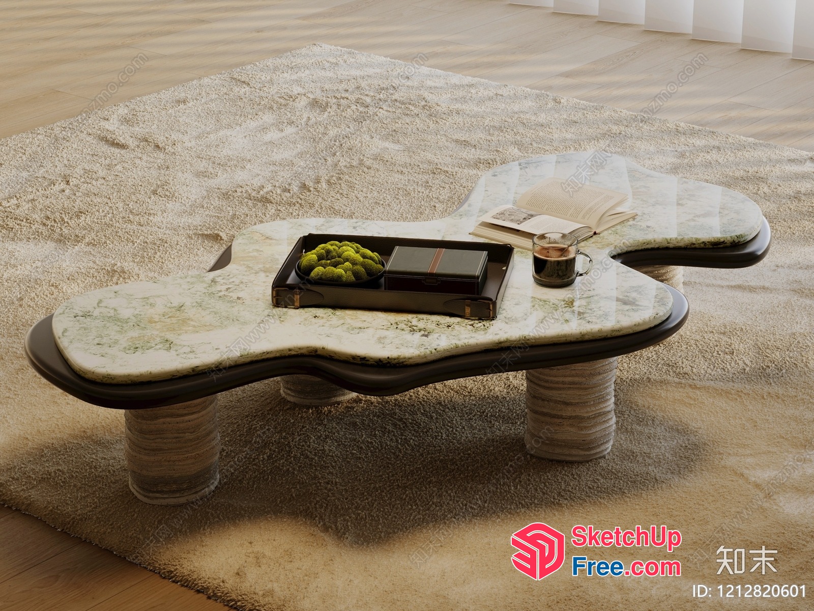 Elegant Japanese-Style Coffee Table With Curved Legs 3D SketchUp File