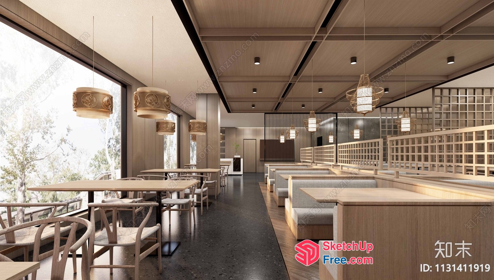 Modern Japanese Restaurant Interior With Natural Light 3D SketchUp File