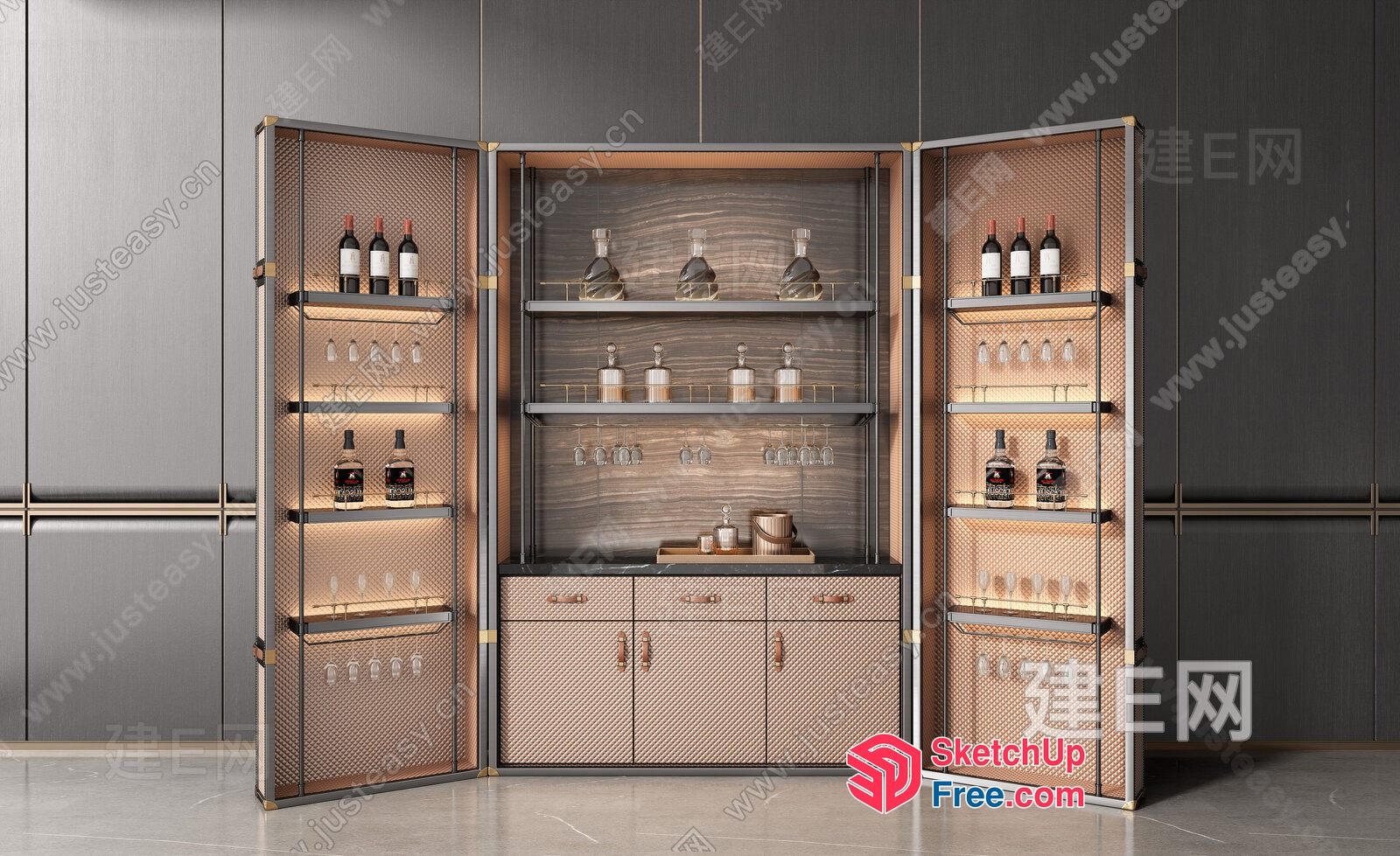 Elegant And Modern Bar Cabinet 3D SketchUp File