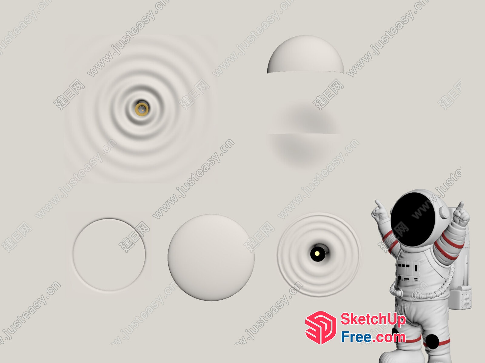 Astronaut Standing Beside 3D White Circles 3D SketchUp File