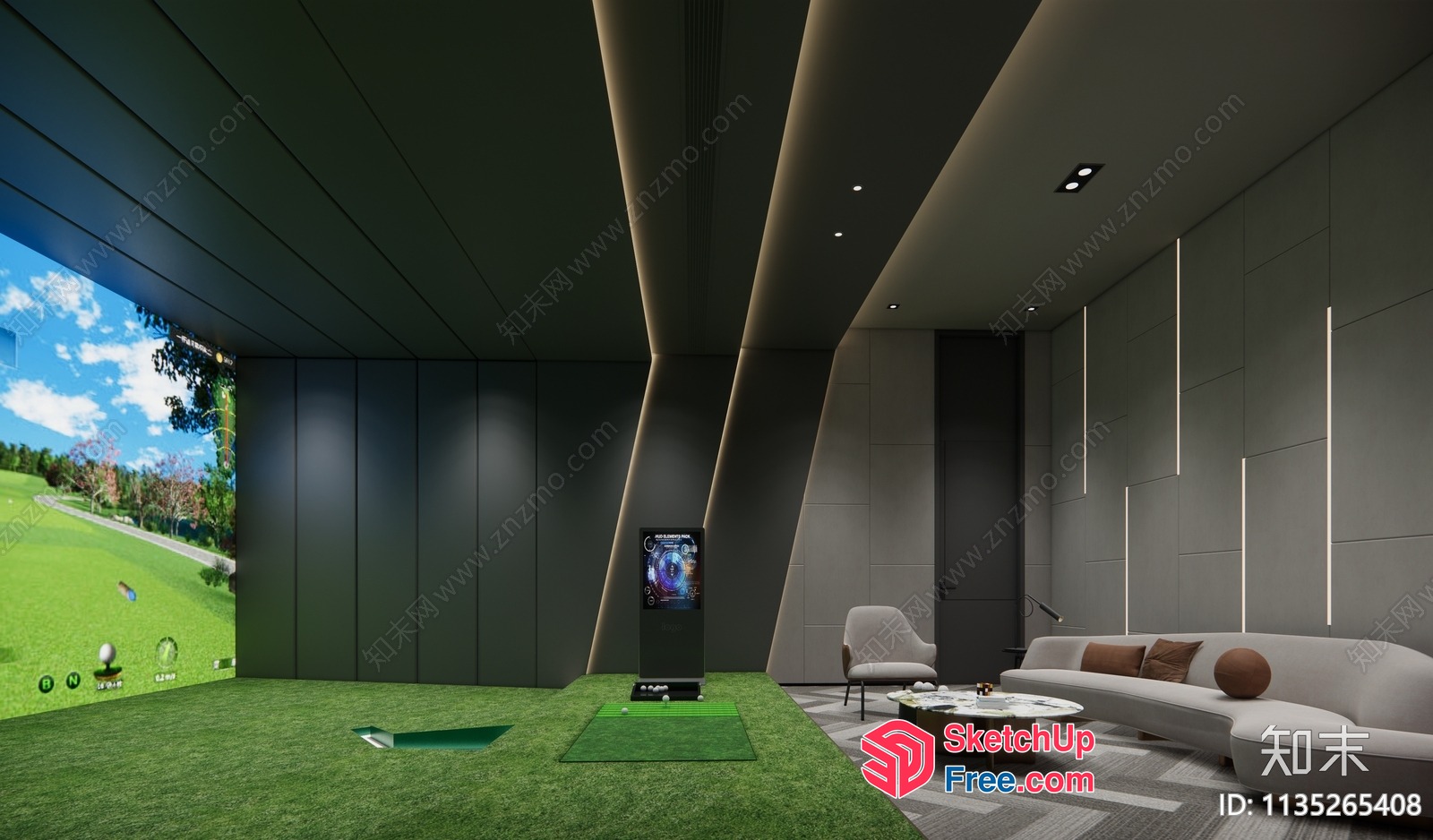 Golf Simulator Room With Modern Living Room 3D SketchUp File
