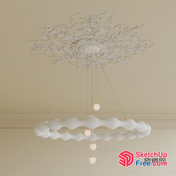 Ornate Ceiling Design With Chandelier And Carved Detail 3D SketchUp File