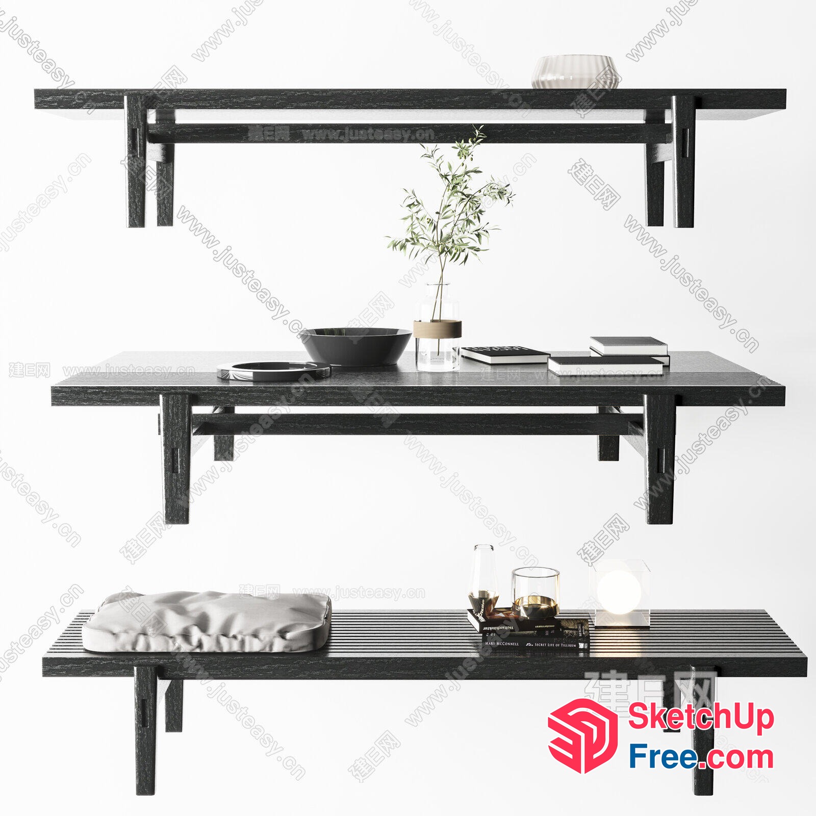 Minimalist Japanese Style Shelf Decor 3D SketchUp File