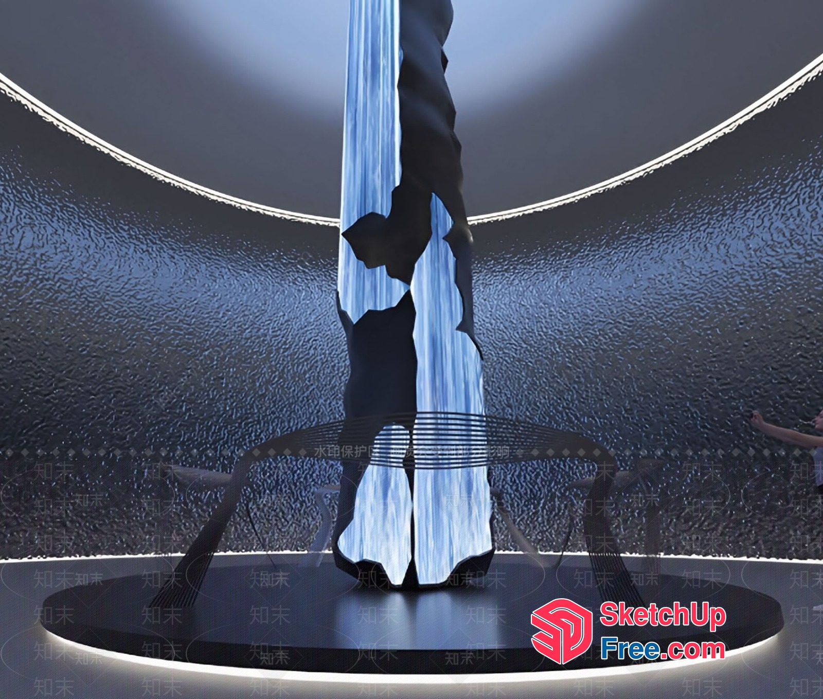 Abstract Pillar Design With Twisted Shape And Blue Lighting 3D SketchUp File