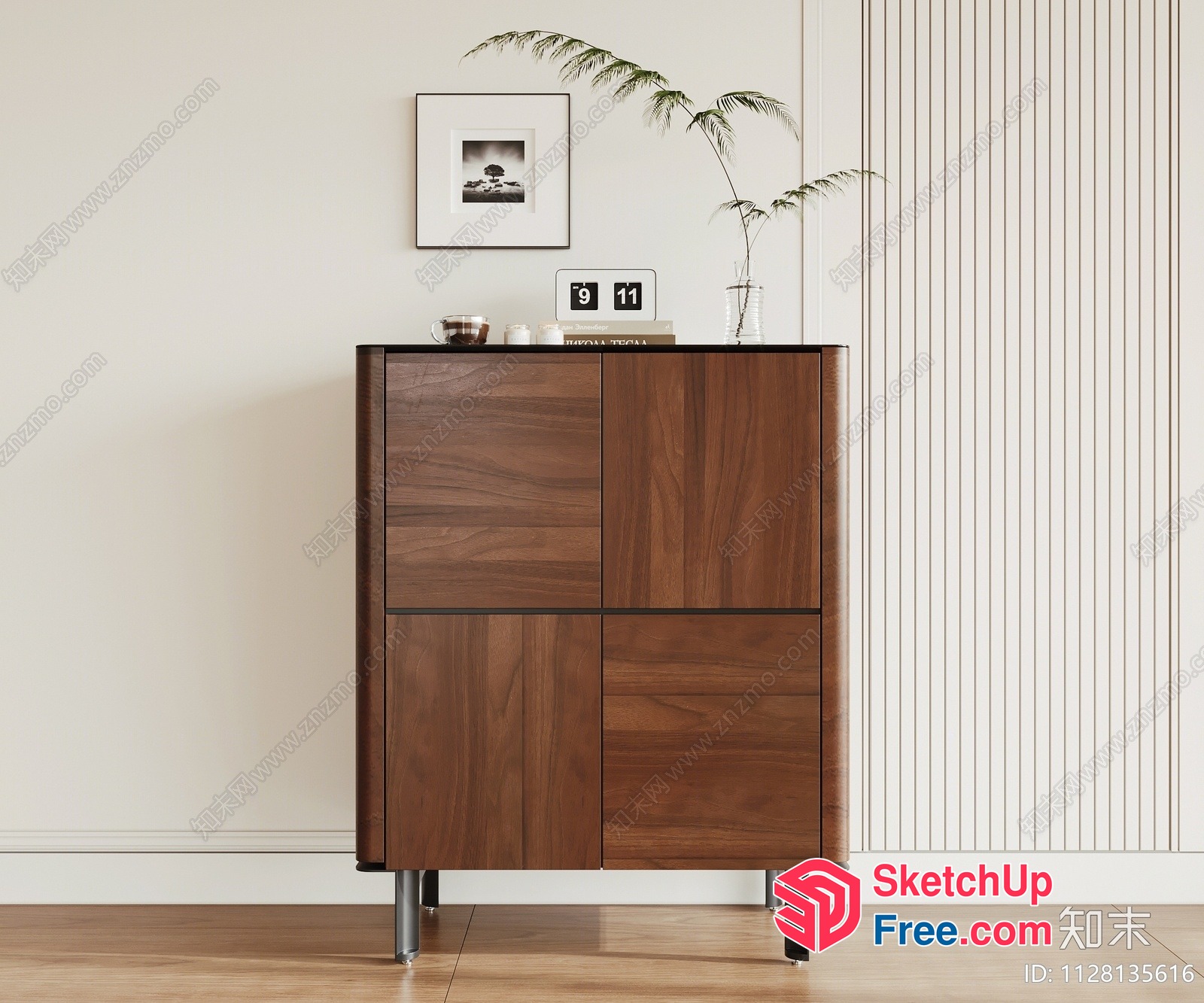 Mid-Century Modern Wooden Cabinet 3D SketchUp File