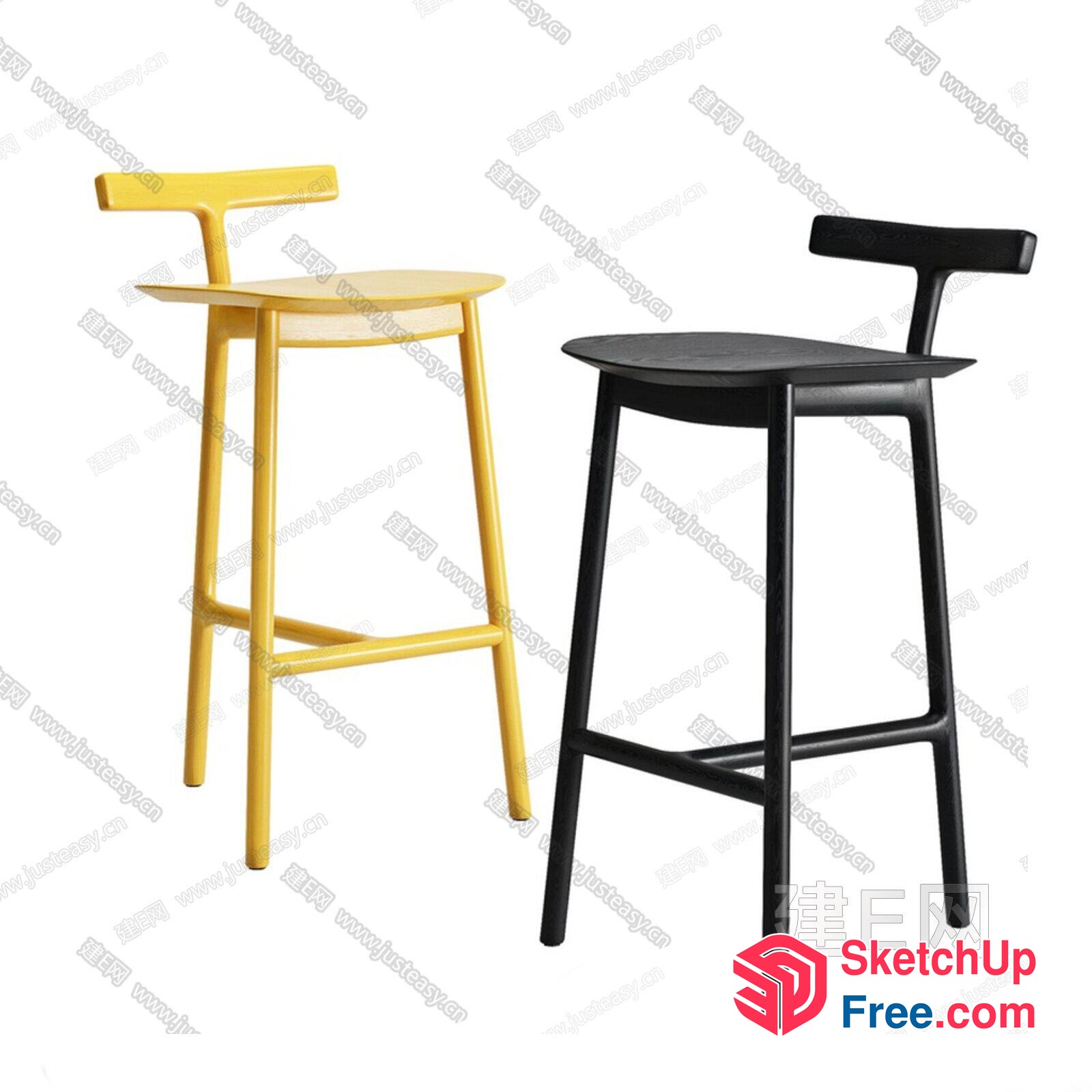 Modern Bar Stools With Backrest 3D SketchUp File