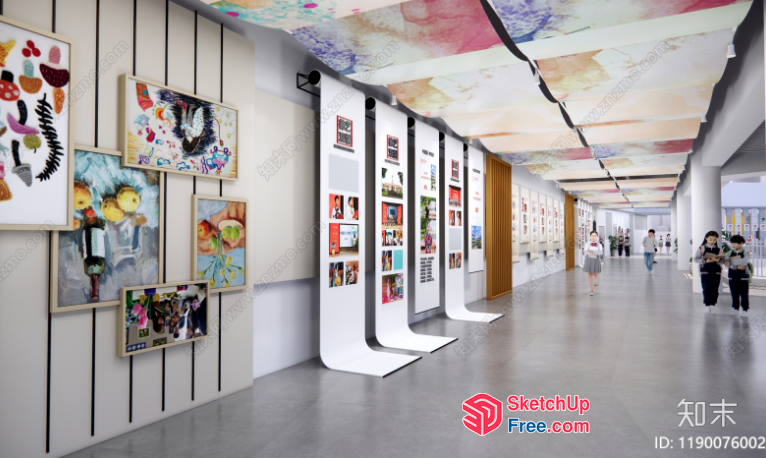 Art Gallery Interior With Colorful Ceiling And Wall Decor 3D SketchUp File