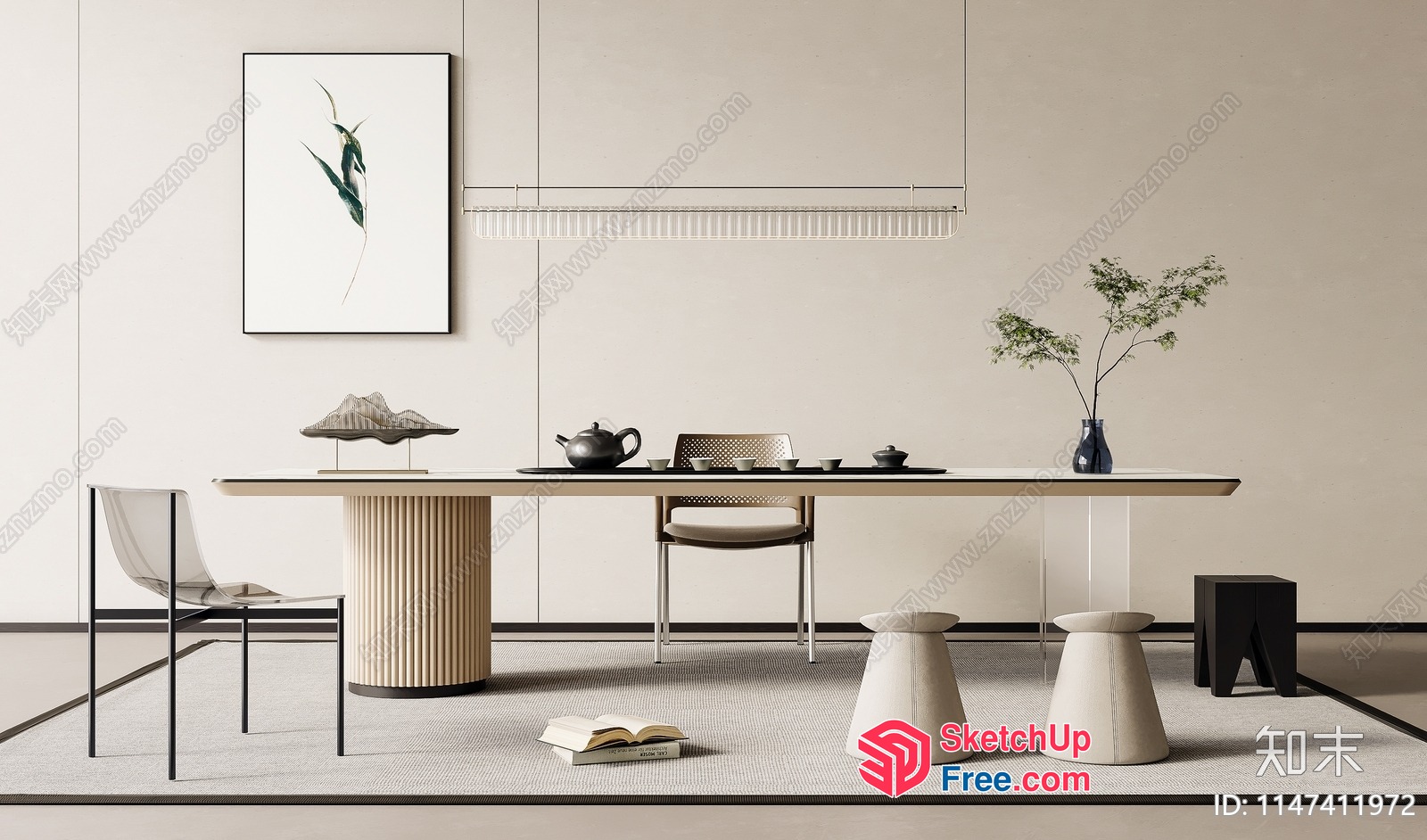 Modern Minimalist Dining Room Interior With Neutral Tones 3D SketchUp File