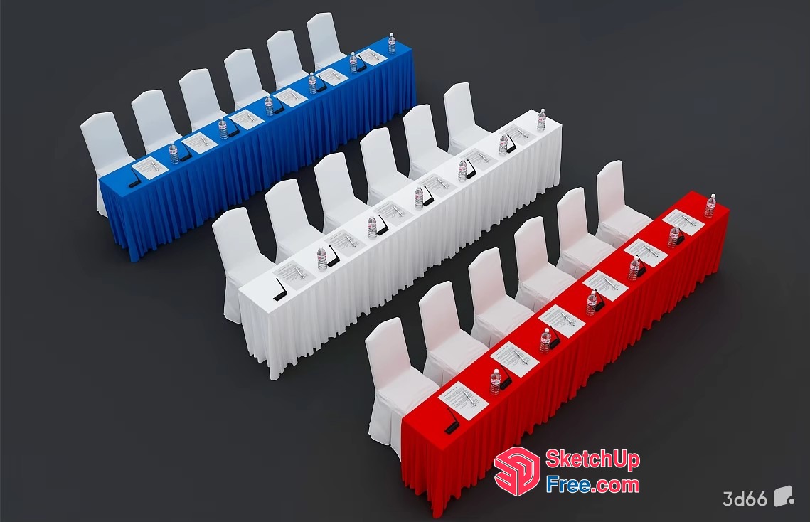 Long Tables With Chairs And Water Bottles 3D SketchUp File