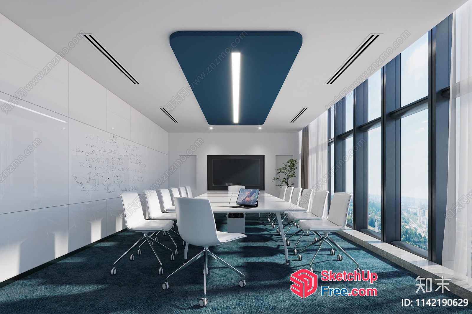 Modern Office Conference Room With Large Table And Windows 3D SketchUp File