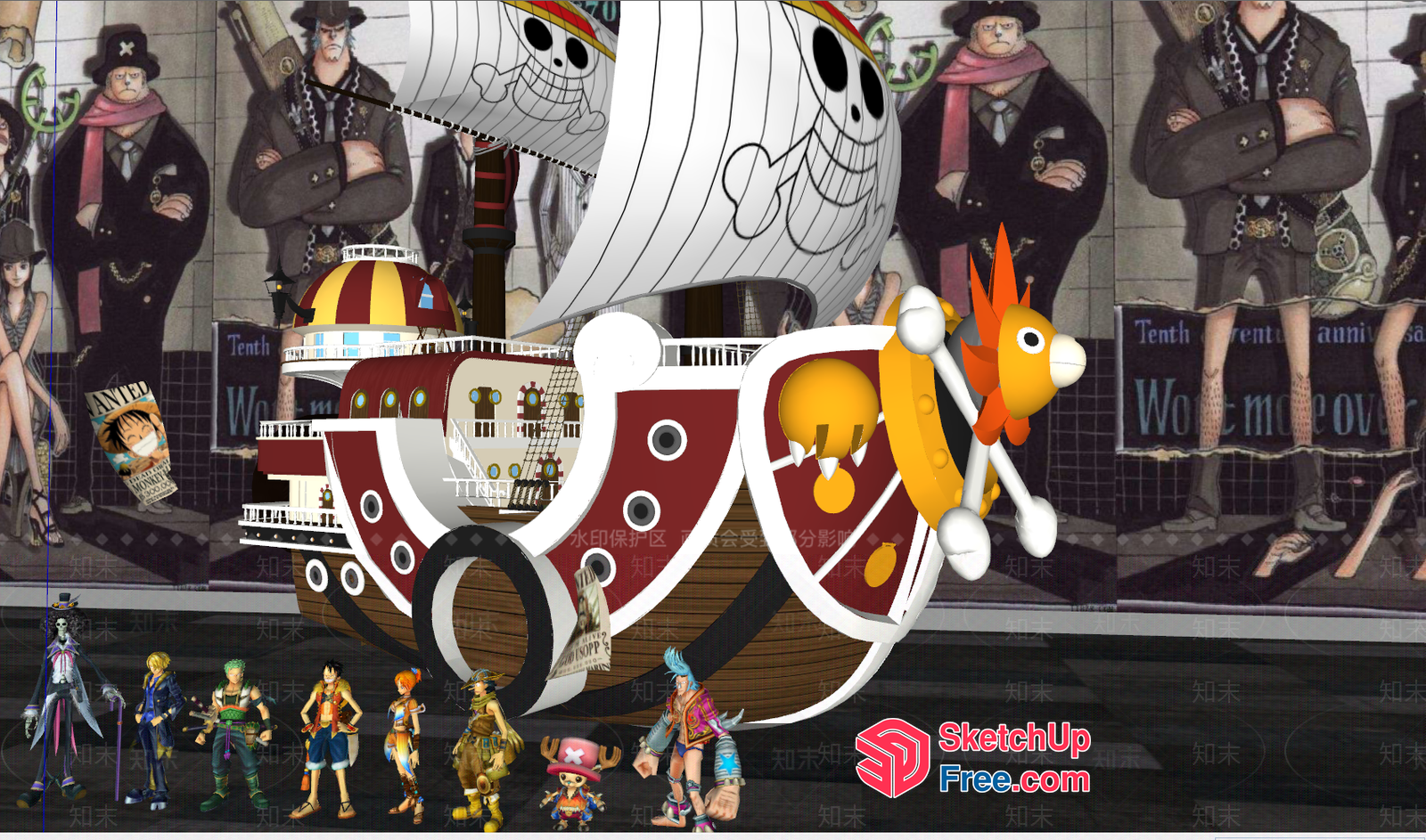Anime Characters In Front Of A Large Ship 3D SketchUp File