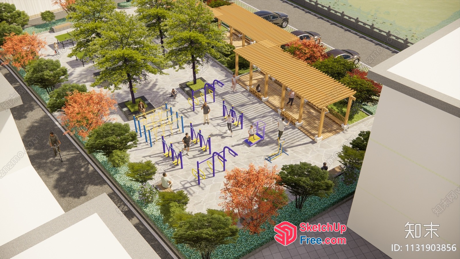 Outdoor Fitness Area With Multi-Functional Equipment 3D SketchUp File