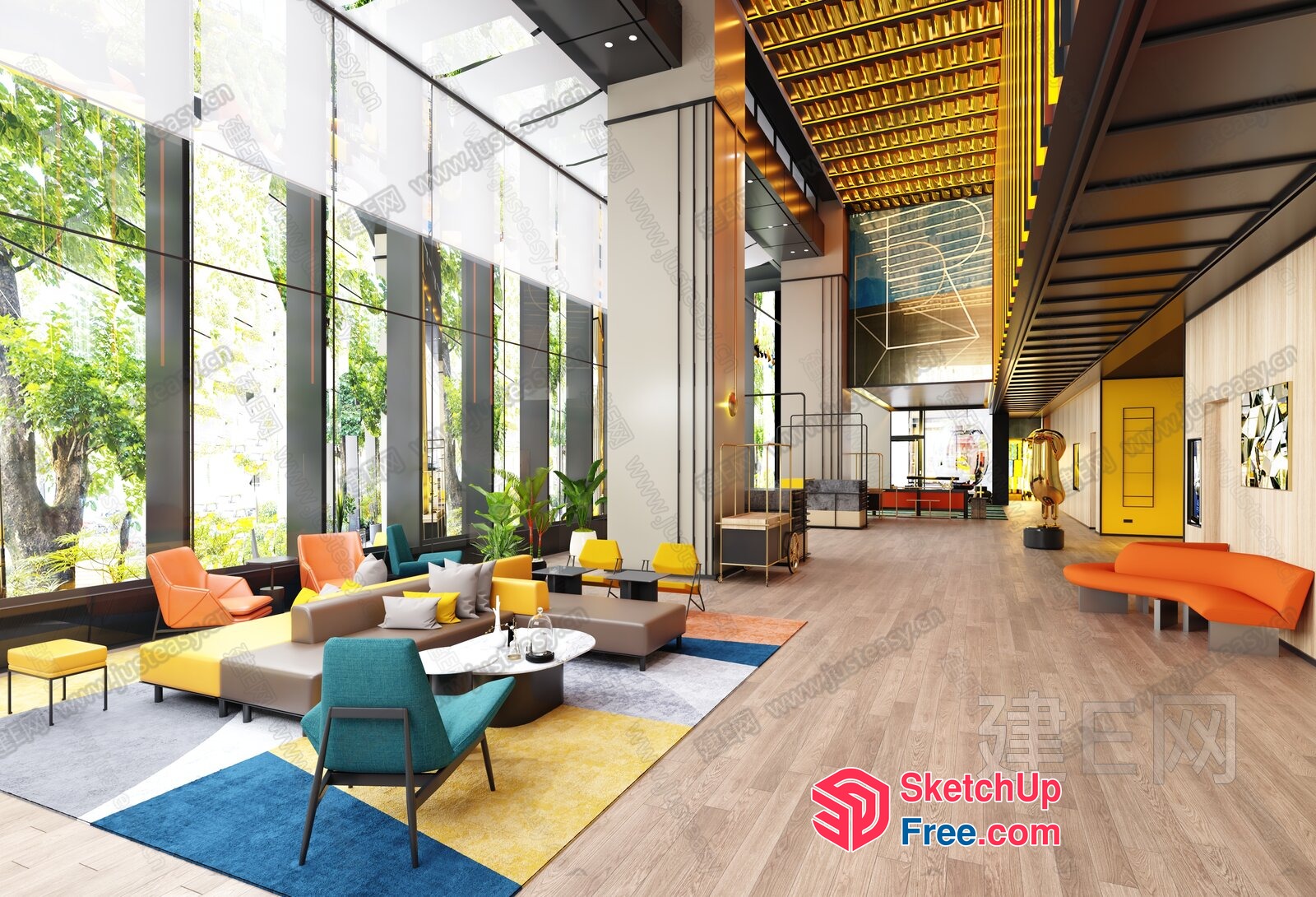 Modern Interior Design With Vibrant Color Scheme And Natural Light 3D SketchUp File