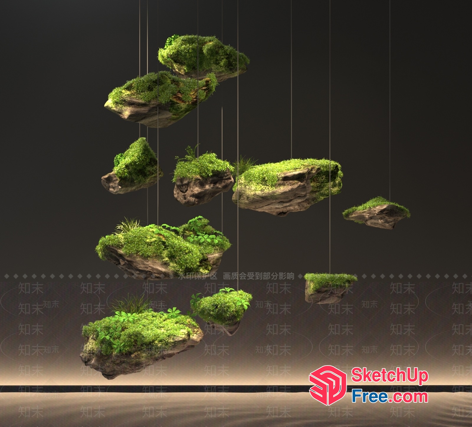 Floating Greenery Islands In The Air 3D SketchUp File