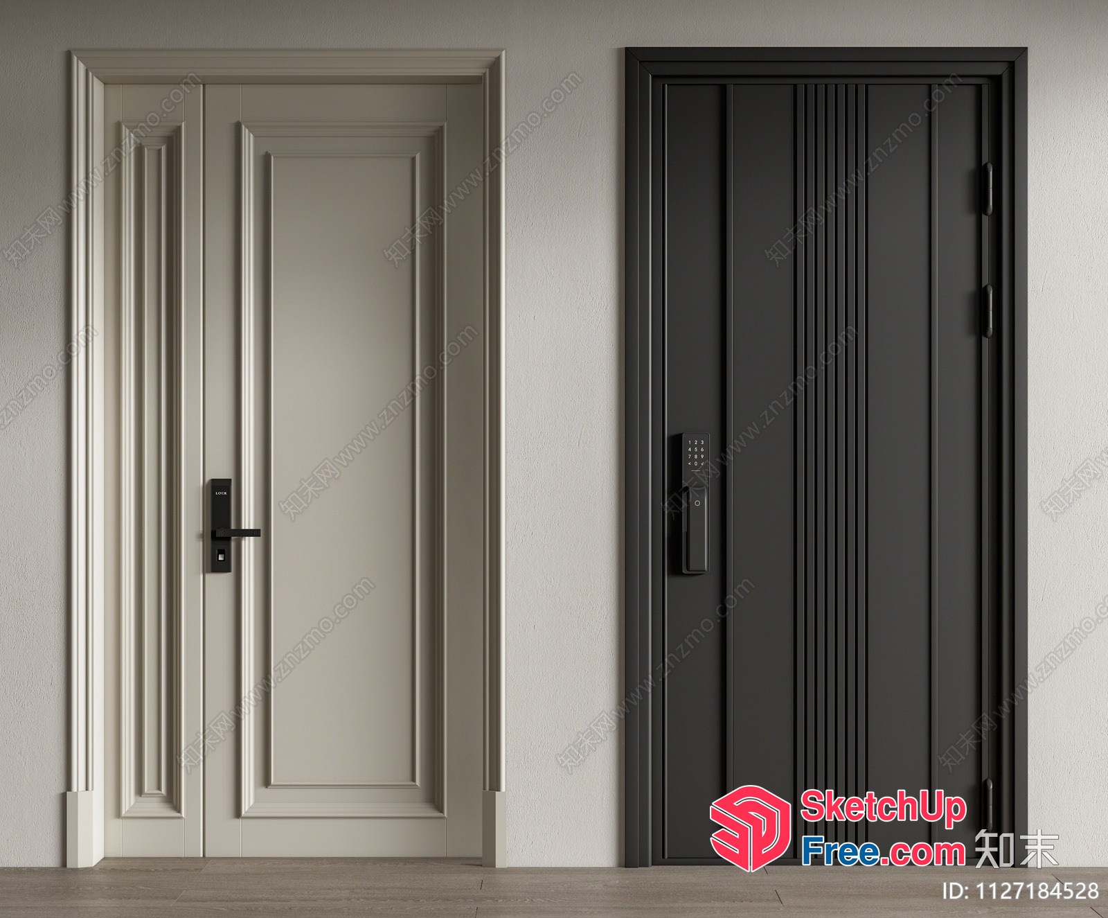 Modern Door Designs In Creamy And Dark Grey 3D SketchUp File