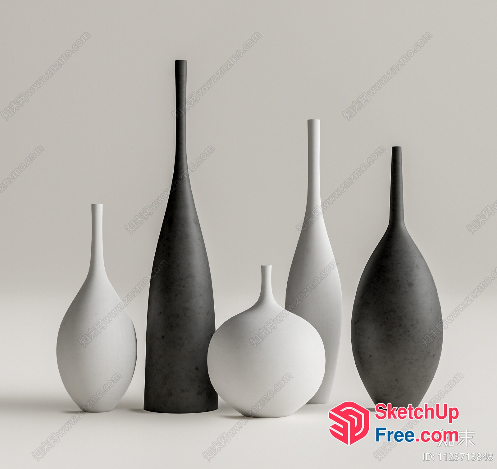 Six Tall And Short Ceramic Vases In White And Gray 3D SketchUp File