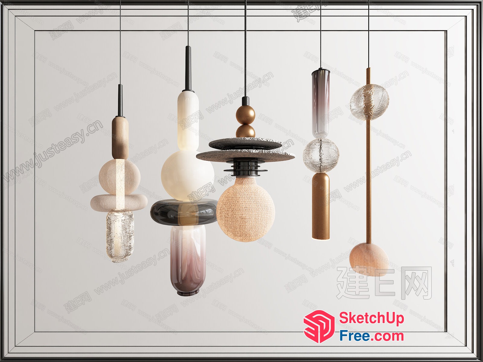 Modern Glass And Metal Light Fixtures Collection 3D SketchUp File