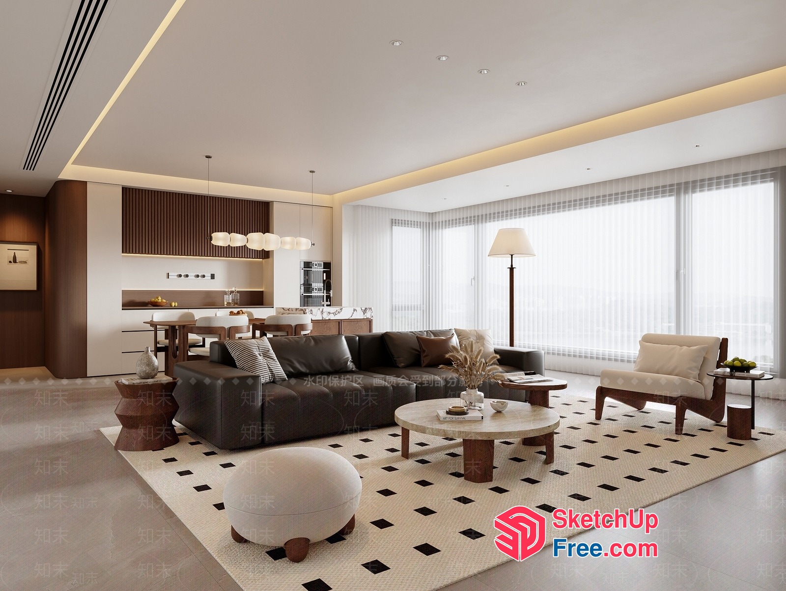 Elegant Modern Living Room With Neutral Tones 3D SketchUp File