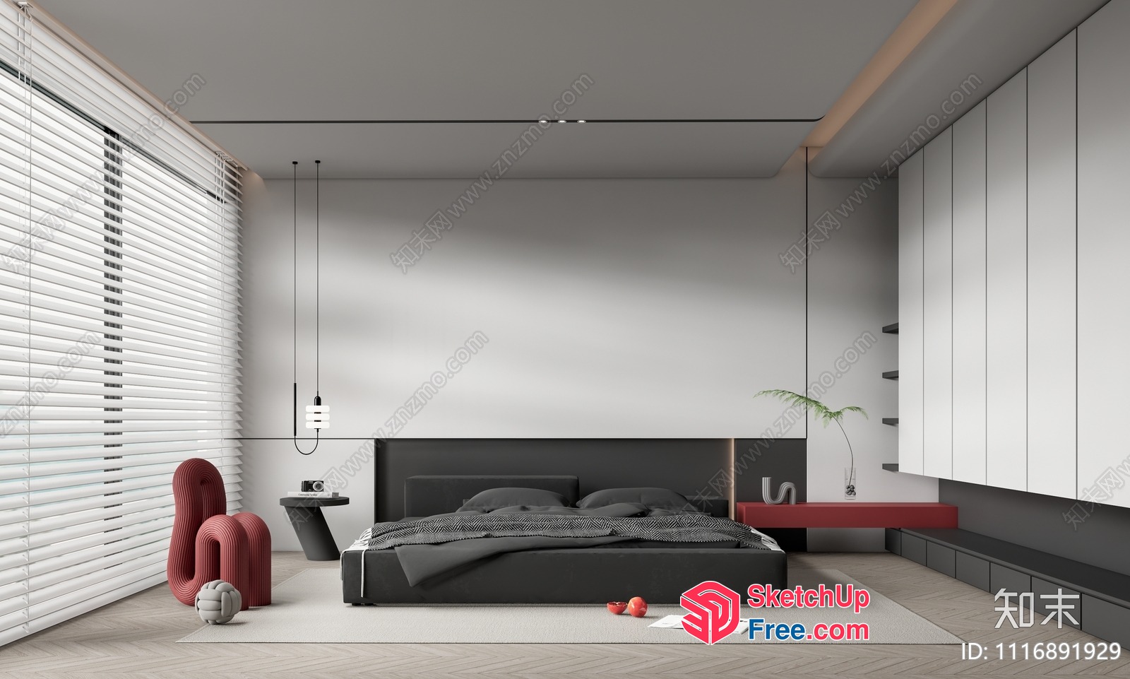 Modern Minimalist Japanese Style Bedroom Interior 3D SketchUp File
