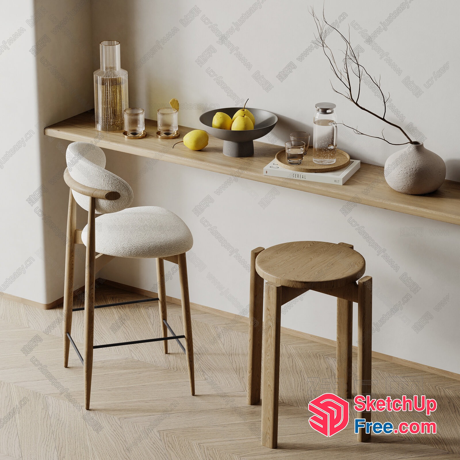 Modern Minimalist Wooden Furniture Set 3D SketchUp File