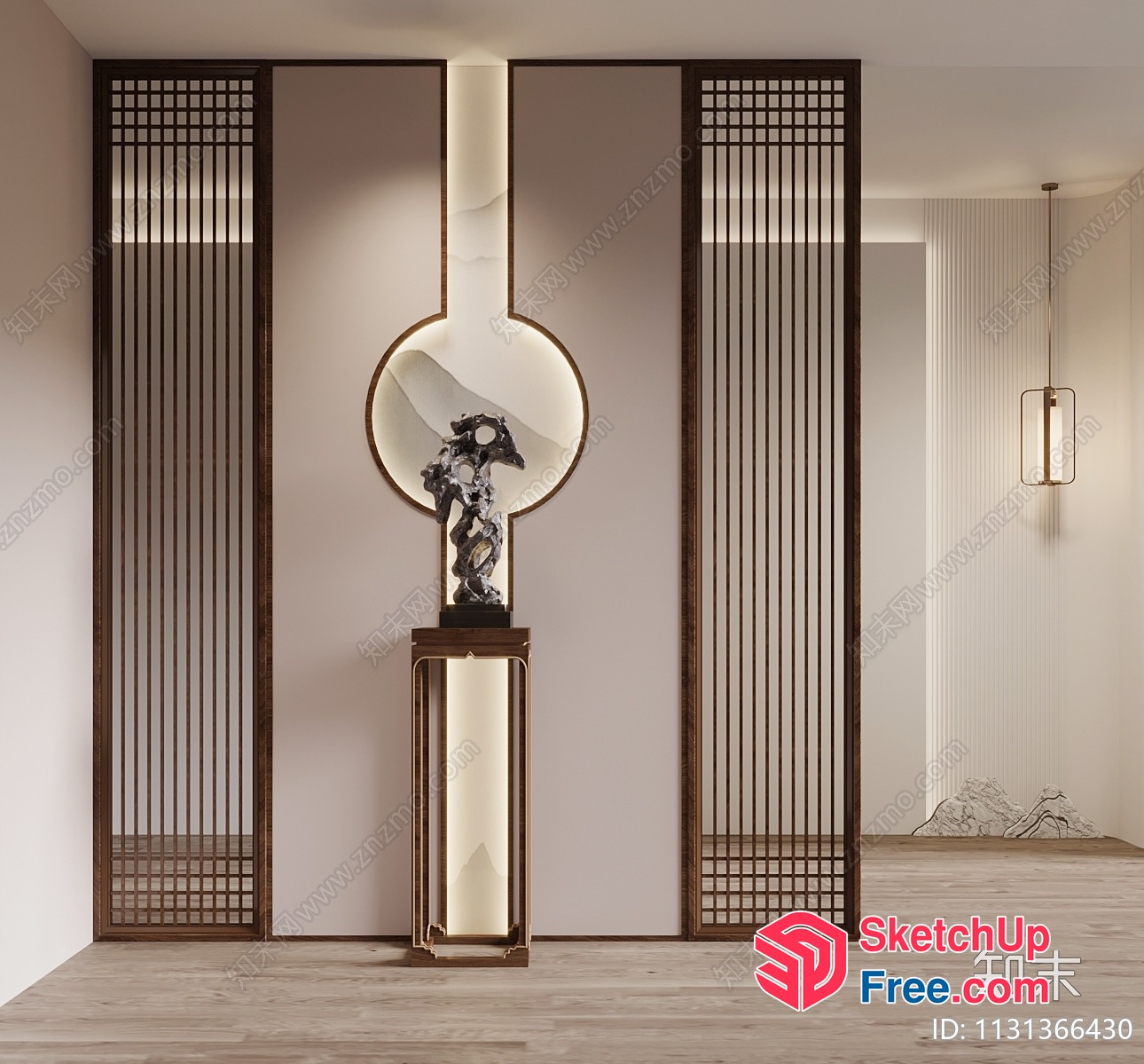 Modern Japanese-Style Interior With Partition Screen And Pillar 3D SketchUp File