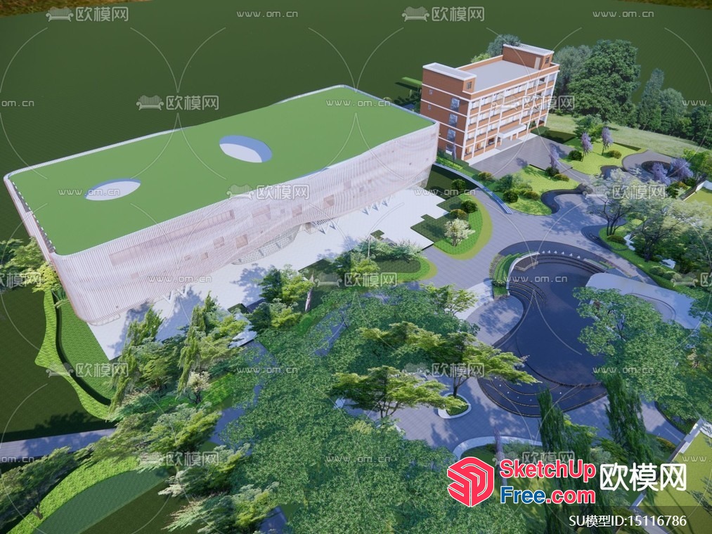 Green Roofed Building With Unique Architecture 3D SketchUp File