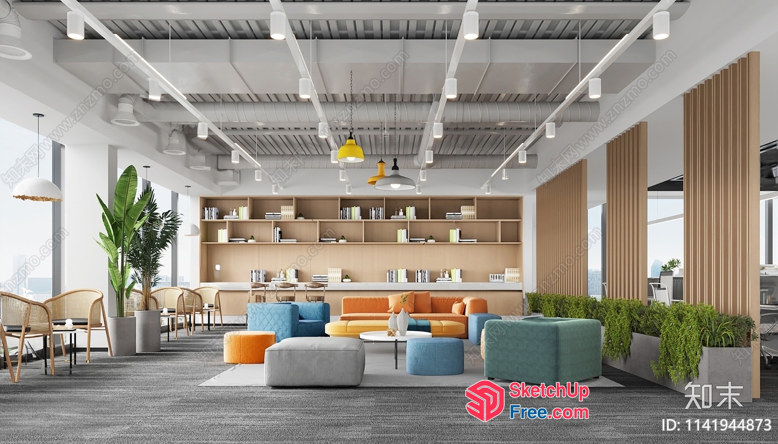 Modern Office Space With Vibrant Furniture And Natural Elements 3D SketchUp File