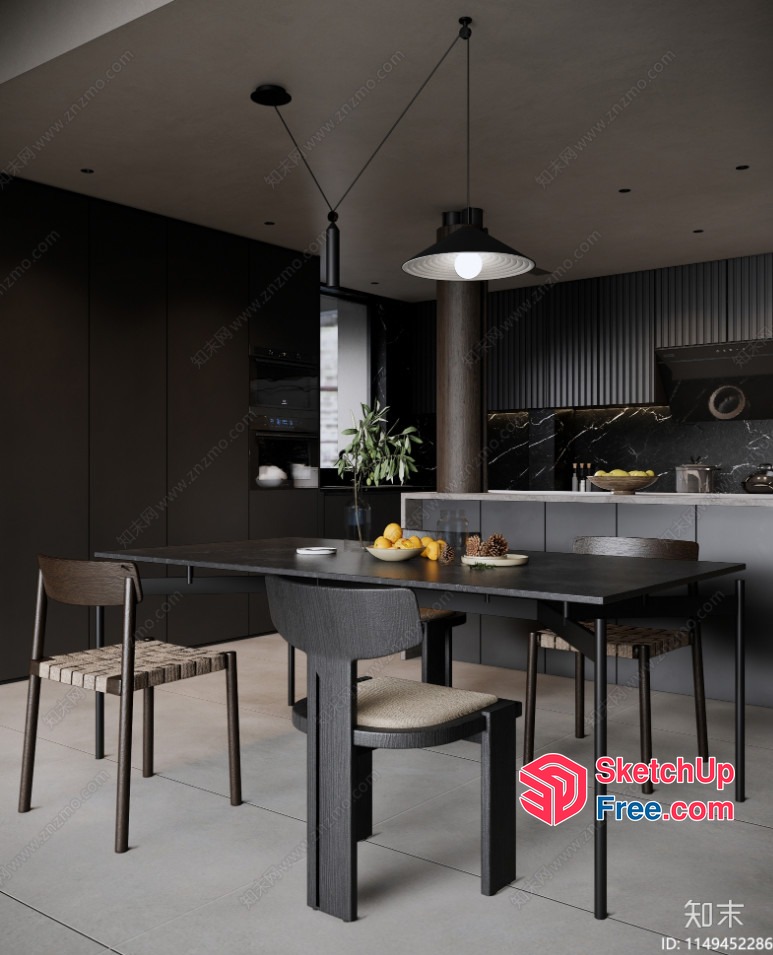 Dark And Moody Modern Kitchen Interior 3D SketchUp File
