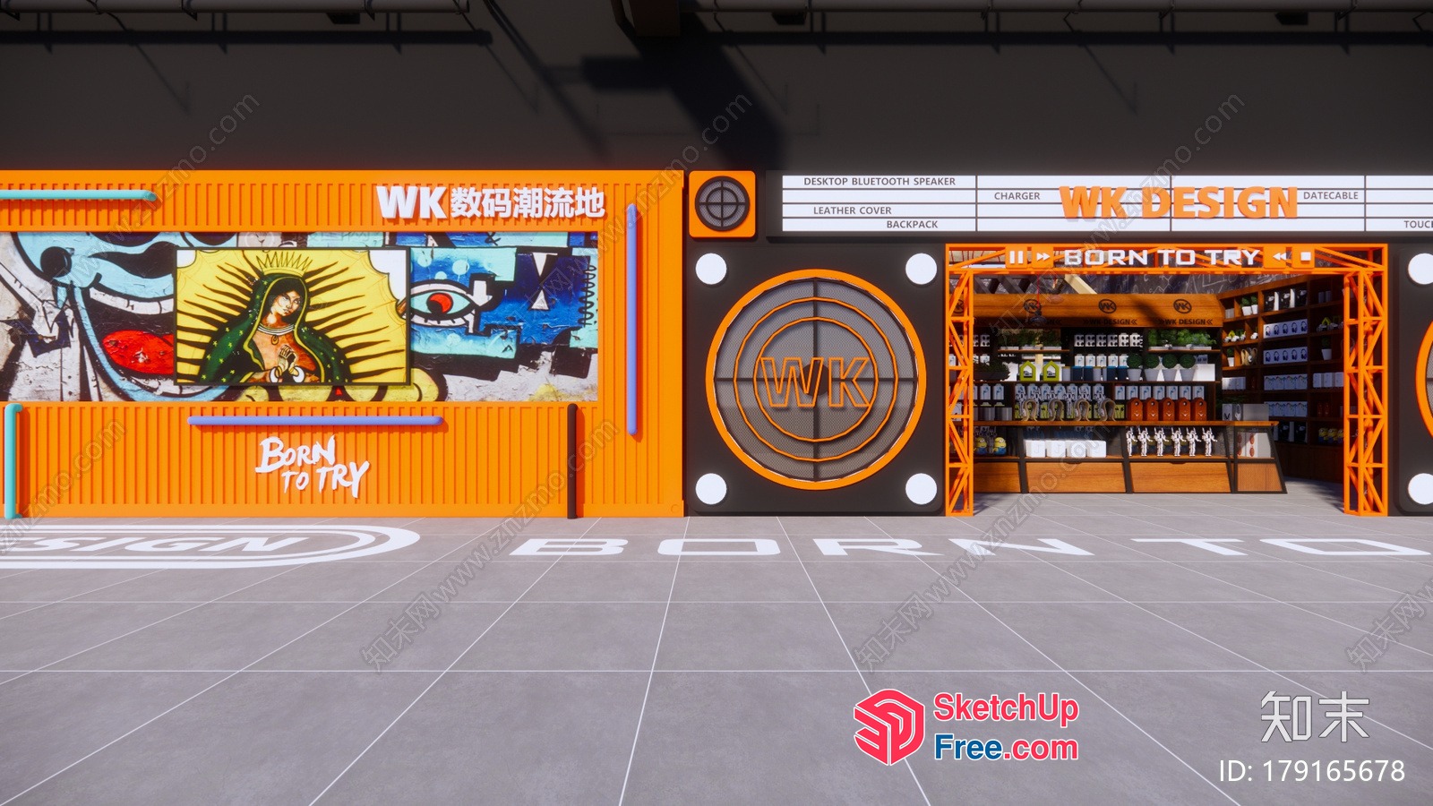 Vibrant Orange And Black Industrial-Chic Interior 3D SketchUp File