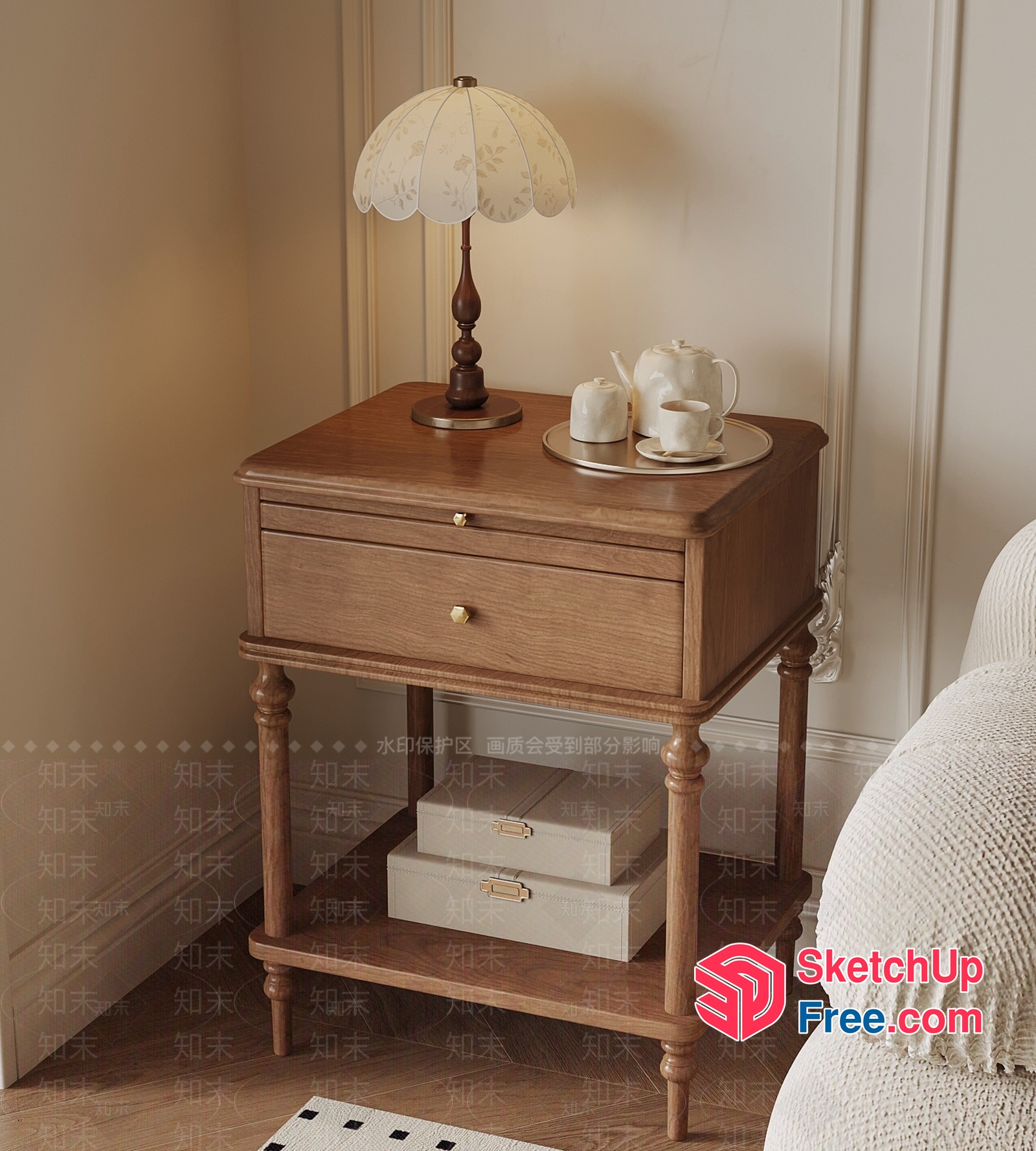Elegant Wood Bedside Table With Storage 3D SketchUp File
