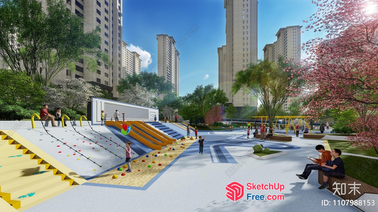Colorful Playground With Stairs And Building 3D SketchUp File