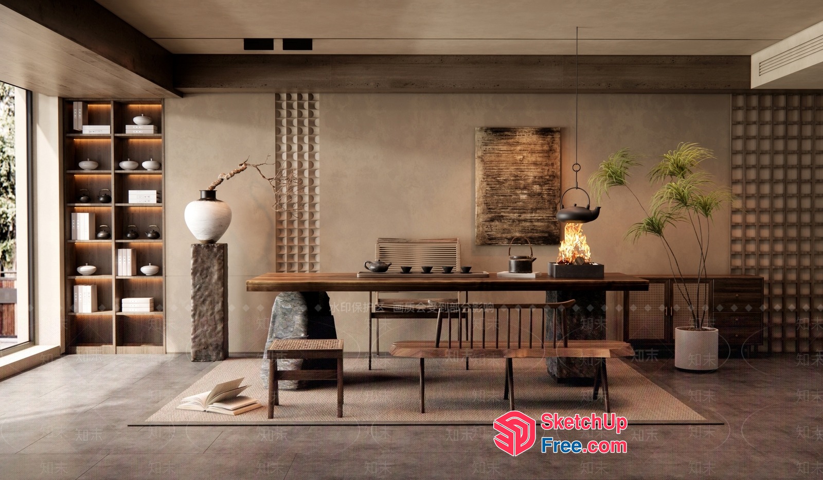Elegant Wabi-Sabi Style Dining Room 3D SketchUp File