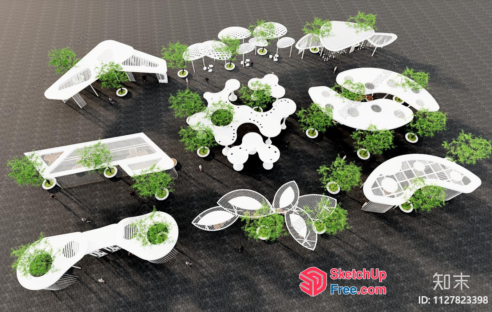 Modern White Outdoor Furniture With Greenery 3D SketchUp File
