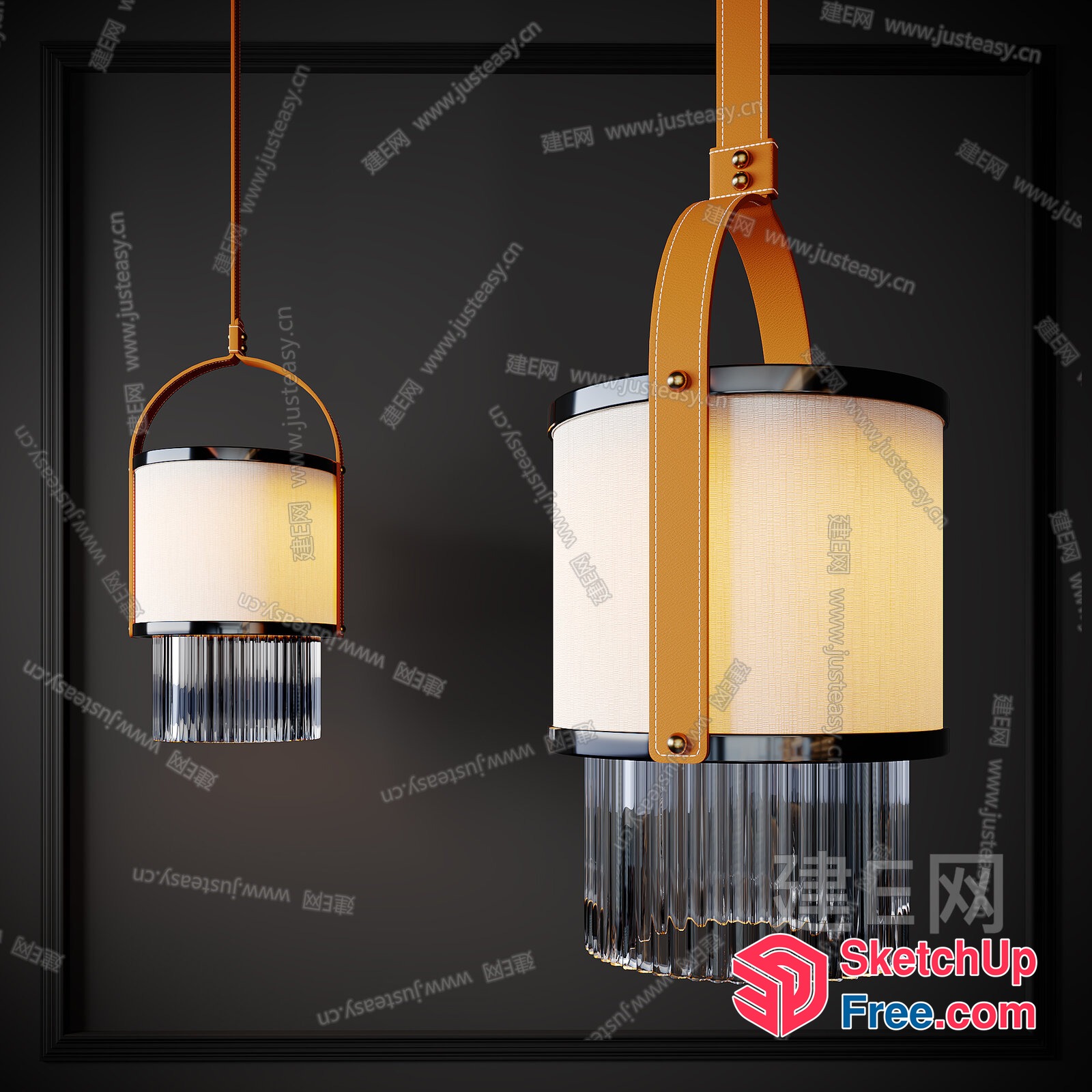 Elegant Hanging Light Fixture With Leather And Glass Accents 3D SketchUp File