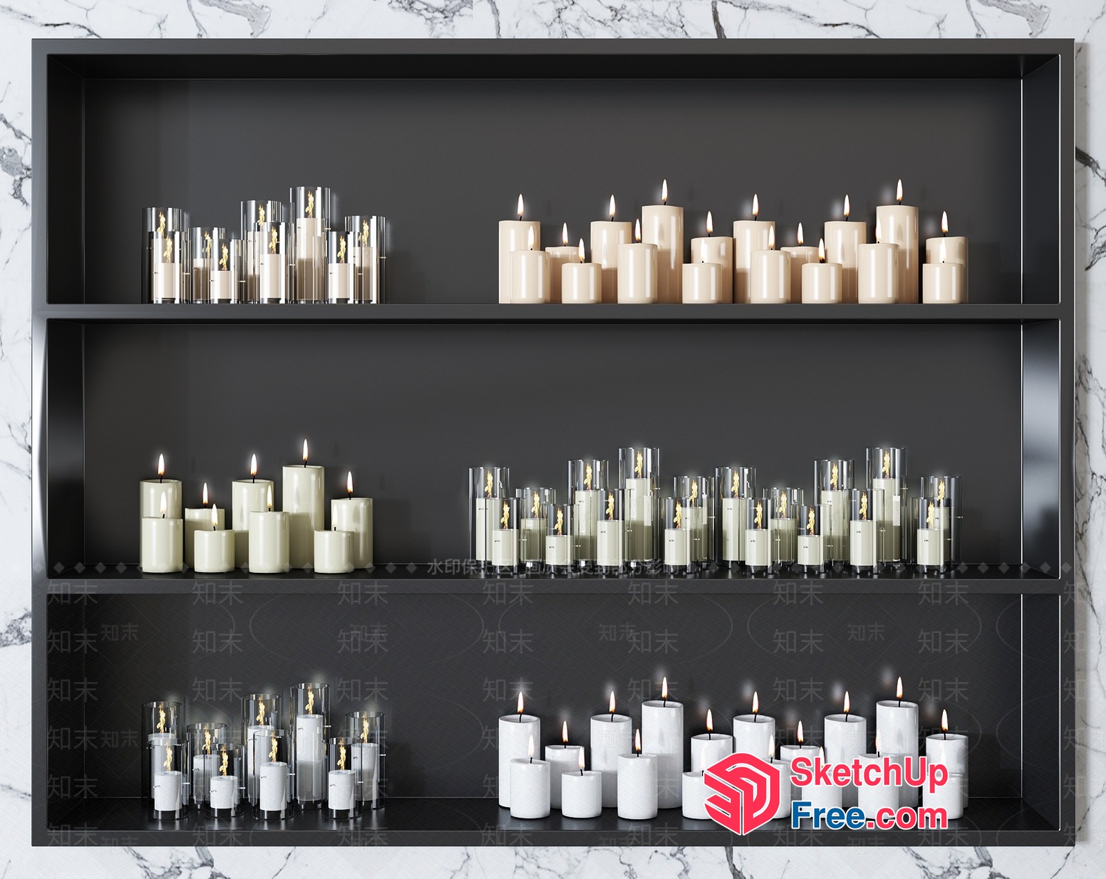 Modern Candle Display On Dark Grey Shelves 3D SketchUp File