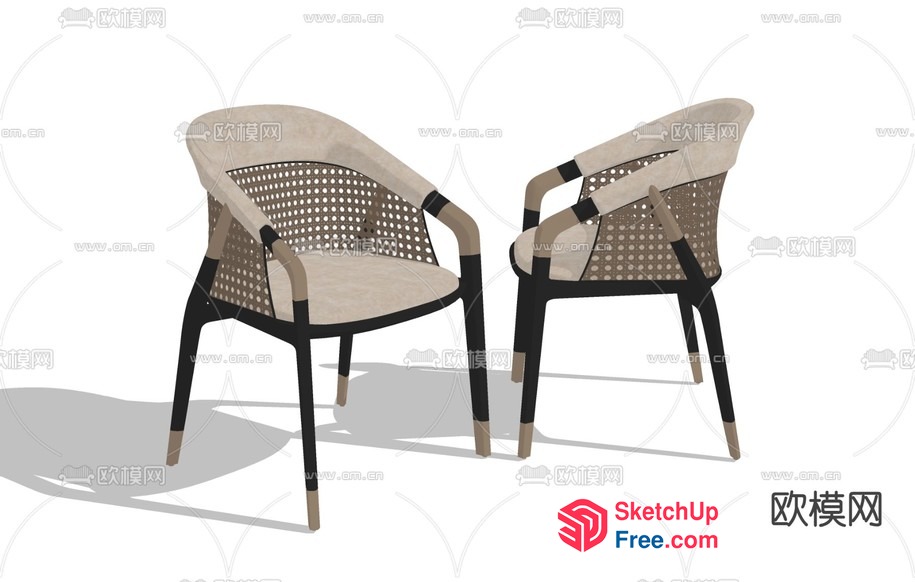 Two Rattan Chairs In A Stylish Setting 3D SketchUp File