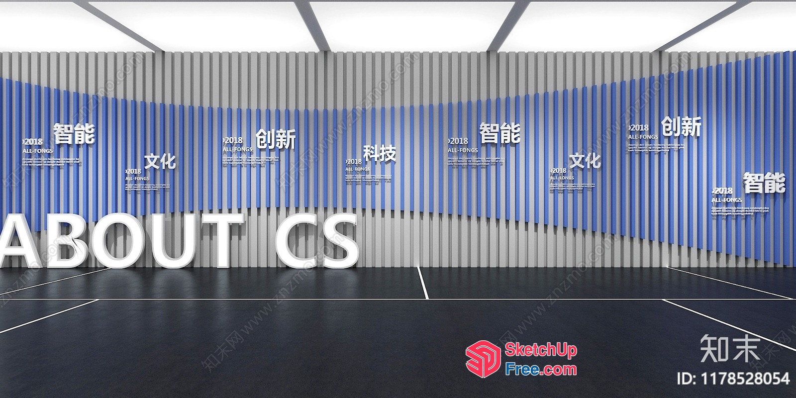 Modern Blue And Gray Wall With White Text 3D SketchUp File